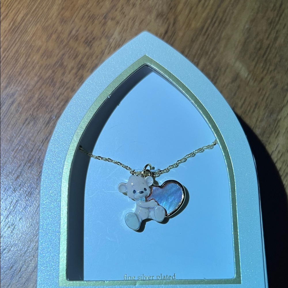 Precious Moments fine silver plated Teddy Bear heart abalone Necklace - Picture 7 of 14